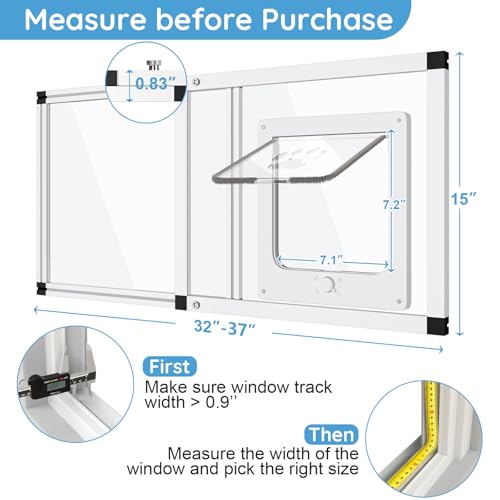 Sliding Cat Door for Window, Fits 32"-37" Width Window, 1-Min Install | Aluminum Frame + HD Glass | Weatherproof Design | Magnetic Closure Window Cat Door Insert, Adjustable Pet Door Window for Cats - Image 5