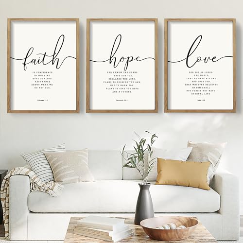 Houmury Set of 3 Framed Farmhouse Bible Verses Wall Decor Sign 11x14 Christian Faith Scripture Wall Art for Home Bedroom Wall Decor (11x14 Brown)