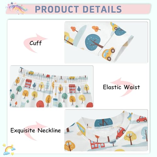 Pajama Sets Long Sleeve Autumn Trees Cars Houses Soft Comfy Sleepwear 2 Piece PJS 3-8T4