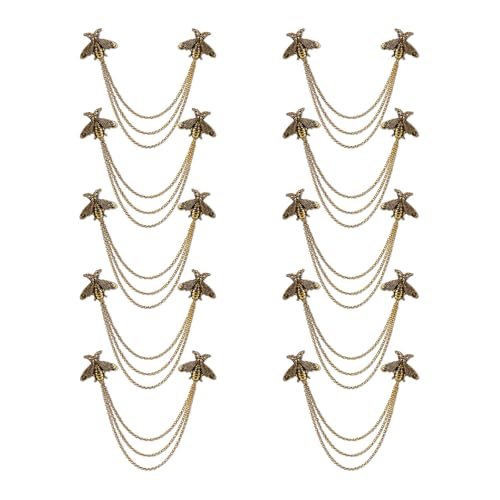 10Pcs Vintage Metal Bee Lapel Pin for Men Collar Pins Set Gold Silver Bee Animal With Hanging Chain Lapel Pins for Men's Suit Accessories Brooch Pin Fashion Jewelry for Men Women (Gold)