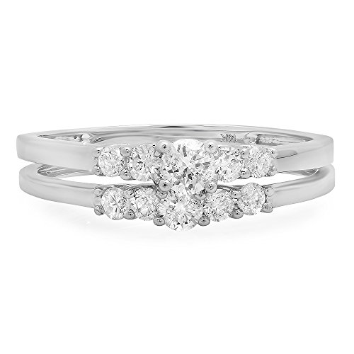 Dazzlingrock Collection 0.52 Cttw 14K Round White Diamond Womens Engagement Bridal Ring Set, Solid White Gold3