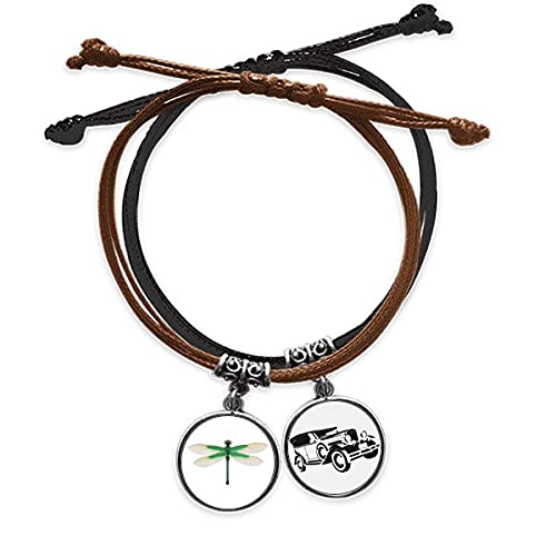 Bracelet corde schéma traditionnel chinois en cuir noir pour homme