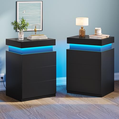 BTHFST LED Nightstands Set of 2,Night Stands for Bedroom