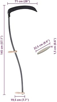 Tidyard Manual Steel Grass Sickle Kit, 57.1 Inch Durable Scythe with Wooden Handle and Grinding Stone for Garden Farm, Efficient Cutting Tool for Grass Weeds and Crops