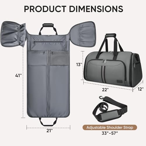 BALEINE Travel Garment Bag, Travel Suit Bag for Men, Water Resistant Carry on Garment Bag for Hanging Clothes, Garment Duffel Bag for Travel Business (Dark Gray-Convertible) — view 2