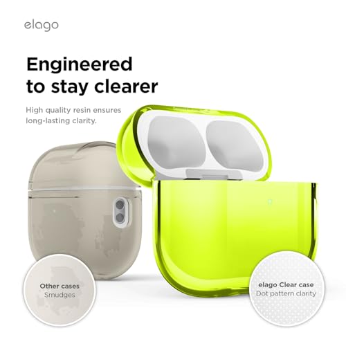 Image of elago Clear Case for AirPods Pro 3 | Lanyard Included, Strap Included, Reduced Yellowing, Shockproof, Full Protection (Neon Yellow)