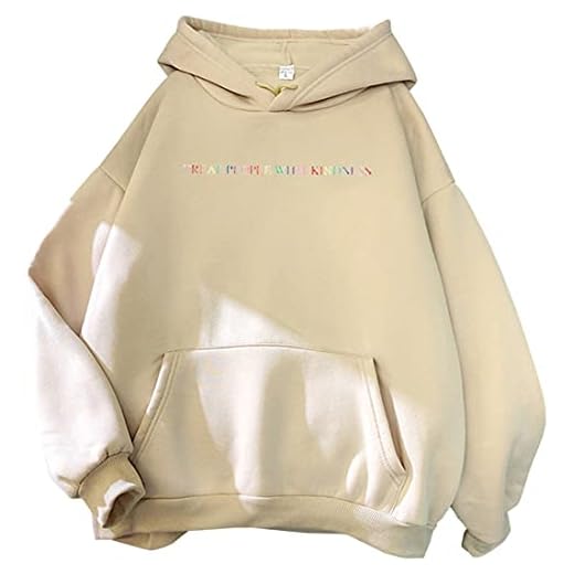 EMILYLE Unisex Hoodie TREAT PEOPLE WITH KINDNESS Theme Sweatshirt Colorful Pullover For Men Women(khaki-1,2XL)