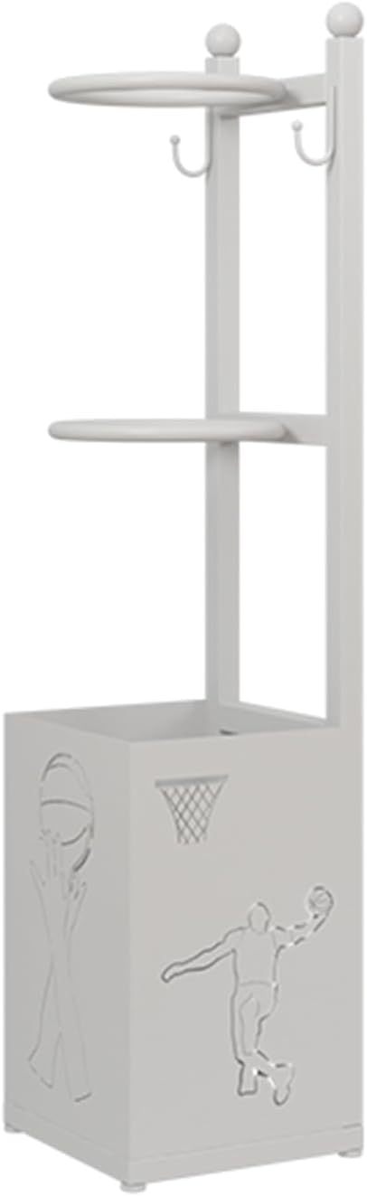 Ball Storage Rack with Basket and Hooks, Basketball Stand, Sports Equipment Storage Rack for Gymnasium (White 3 Layer)