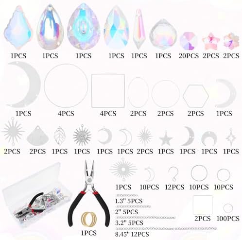 228Pcs DIY Suncatcher Kits for Adults, Crystal Suncatchers for Windows, Silver Sun Catcher Window Prism Rainbow Hanging Crystals Crafts for Women Garden Home Decor Gifts for Mother Wife Daughter - 1