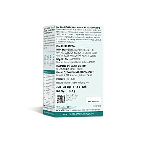 Image of Zandu Desi Detox Kahwa Use The Power Of Green Tea | Metabolism Booster & Natural Detoxifier | Supports Overall Health & Well-Being (25 Tea Bags), 100 gram (Pack of 2)