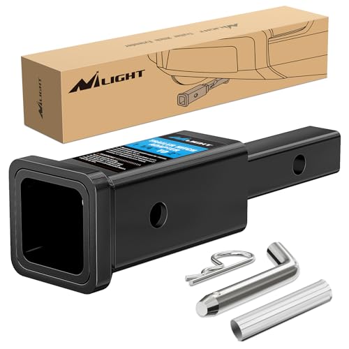 Nilight Trailer Hitch Receiver Extender Adapter Reducer 1-1/4 to 2Inch Hitch Adapter 6-1/2 inch Extension Sleeve Convertor 350Lbs with 1/2-Inch Diameter Pin and Clip with 5/8-Inch Adapter