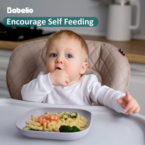 Babelio Silicone Toddler Plates, 2 Pack Undivided Baby Self Feeding Utensils, Bpa Free, Microwave, Oven And Dishwasher Safe, Soft And Durable Silicone Tray (Lilac Grey) #TOP2