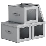 Homsorout Collapsible Storage Bins with Lids - Foldable Decorative Storage Boxes with Side Window, 15 Inch Closet Boxes with Handles, Organizer...