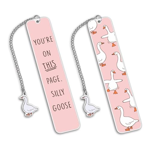 Pink Bookmarks Funny Silly Goose Book Marks for Reading Women Book Lovers Gift Fathers Day Gifts for Men Husband Nerds Book Club Gift Hilarious Birthday Gift Ideas 1Pcs 2-Sides for Teens Kids