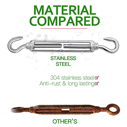 Jamiikury 6Pcs M8 Hook & Hook Turnbuckle 304 Stainless Steel Turnbuckle Wire Rope Tension Heavy Duty Turnbuckles For Cable Railing Wire Rope Hardware Kit (M8, Hook & Hook) #TOP2