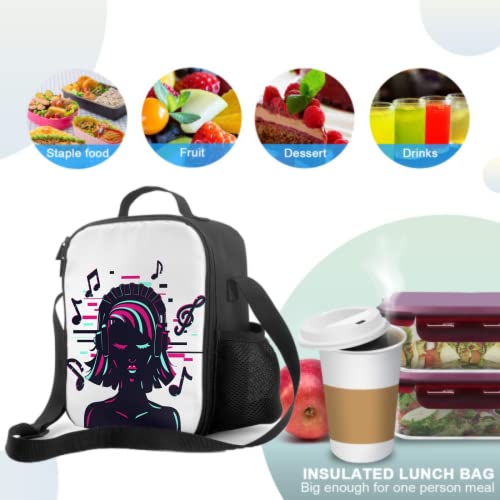 Harooni American Girl Lunch Box, Small Insulated Lunch Bag For Kids Waterproof Reusable Work School Music Sports Style Cooler Lunchbox With Side Pocket #TOP3