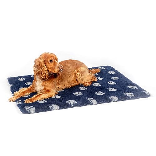 Danish Design Medium Dog/Cat Non Stick Rectangular Navy Paw Print Fleece 75 cmx50 cm, 75 x 50 x 1 cm (L x W x H)