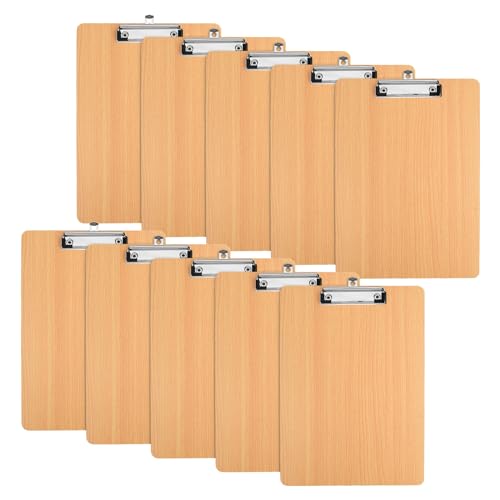 Lot de 10 Bois Porte-Bloc avec Pince, Planchettes à Pince avec Clip et Trou de Suspension, Clip Planches pour Papier D'écriture Memo Dossiers, Porte-Formulaires Format pour Bureau Restaurant (A4)