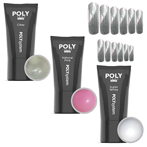 Poly Acryl Gel Set 4 - Dual Tip System mit Nail Tips - UV LED Gelset - Acrylgel klar - Acrylgel natural pink - Acrylgel…