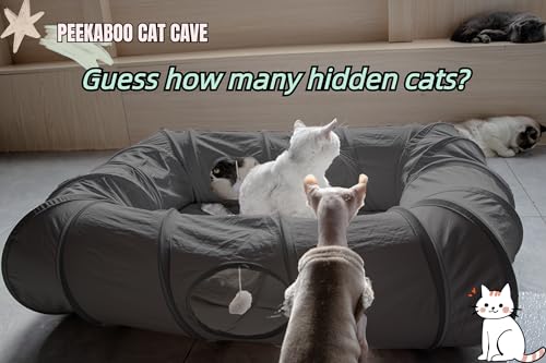 XxingSheep 4 Ways Shuttled XL Cama túnel para gatos internos Peekaboo Cat Cave Donut com tapete lega