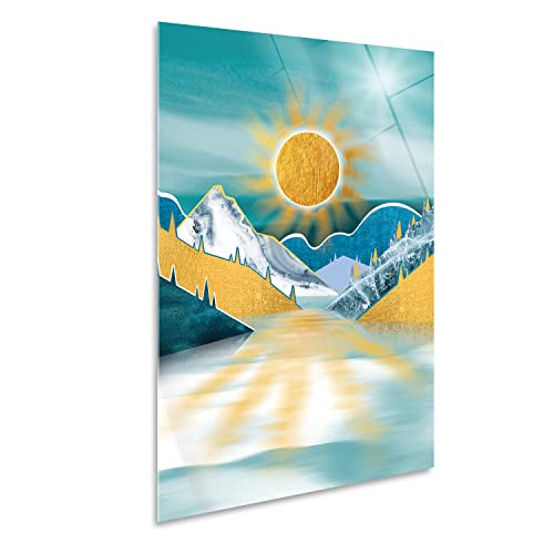 Giallobus - Cuadro - Reflexiones sobre el Lago - Naturaleza geométrica - Vidrio acrílico - 70x100 - Listo para Colgar - Cuadros Modernos para el hogar