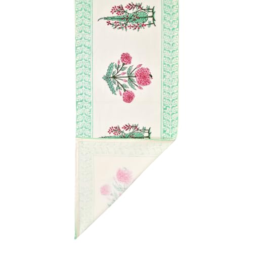 Image of BLOCKS OF INDIA Hand Block Printed Cotton Table Runner, Mat and Napkin Set for Center /Dining Table