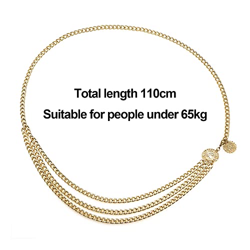 احزمة خصر معدنية على شكل سلسلة، احزمة خصر متعددة الطبقات للفساتين والجينز والتنانير والسراويل والفساتين للبنات والنساء (ذهبي)