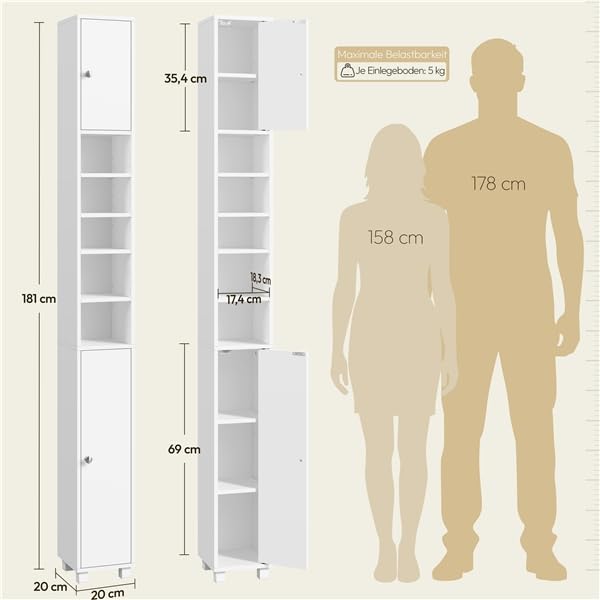 Yaheetech Badezimmerschrank, Badschrank, hoch, schmaler Aufbewahrungsschran