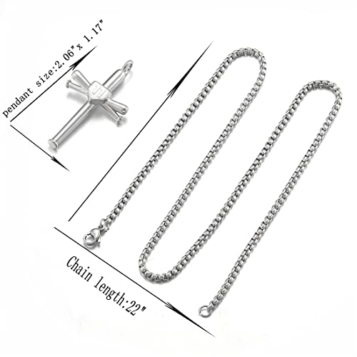 RWQIAN Cross Number Necklace for men - Sport Stainless Steel Cross Silver Chain for Men/Women, Baseball Bat Cross Pendant Chain Baseball Fans Jewelry Gift4