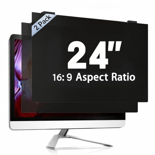 Image of 2 Pack 24 Inch Computer Privacy Screen Filter, 9H Hardness Anti-Scratch Shield for 23.6 /23.8 inch Widescreen Monitor(16:9), Hanging Design for Open Office & Cubicle, Reduce Blue Light & Eye Strain