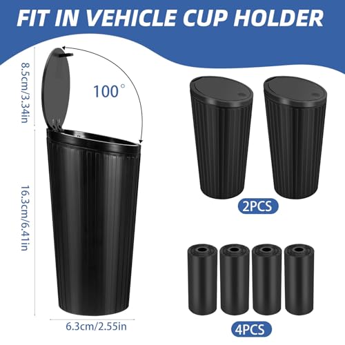 Lociban 2 Stück Auto Mülleimer mit Deckel, Tragbar mit 4 Rollen Müllsäcke, Abdichtung, Mini Mülleimer, Praktischer Getränkehalter in Auto, Büro, Zuhause