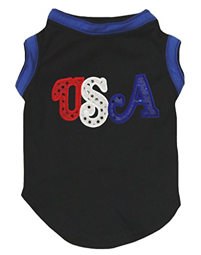 Petitebella Sequins USA Puppy Dog Shirt (Black/Blue Hemmed, Small)