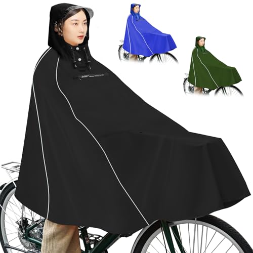 [Andake] レインコート 自転車カッパ ポンチョ レディース メンズ 兼用 軽量 収納ポケット搭載 携帯に便利 コンパクト折りたたみ式 防風防水/通勤通学対応 自転車用雨がっぱ(ディープブラック)の画像