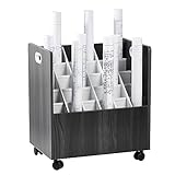 LOHONER Blueprint Storage Cabinet, Wooden Mobile Blueprint Holder for Roll File, Construction Plan Holder for Office, 30 Slots