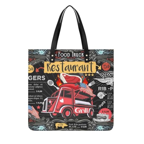 Sac à main shopper femmes imprimé camion-restaurant pour vos sorties en ville et voyage 39x39cm