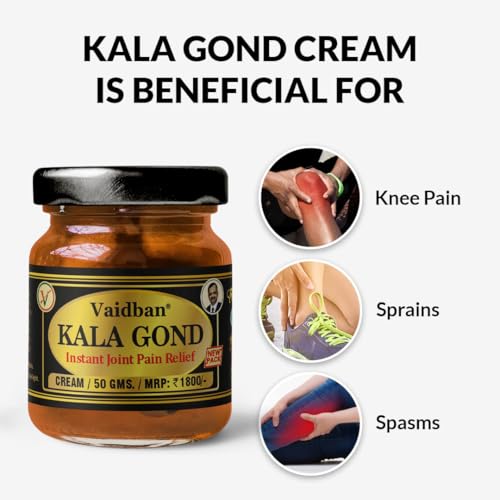 Image of Vaidban Kala Gond Pain Relief Cream | Ayurvedic Joint & Muscle Pain Relief | With Wintergreen Oil, Menthol & Laksha Guggul | Fast Acting Herbal Formula for Back, Knee & Body Pain | 50g