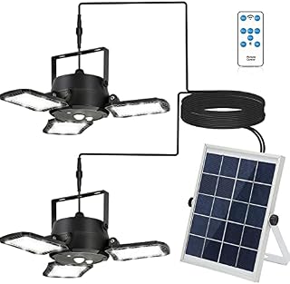 Dual Head Solar Pendant Lights Outdoor/Indoor,IP65 Waterproof Solar Security Motion Sensor Lights with Remote Control,Upgrade Day Working Lighting Mode for Garden/Yard/Porch/Garage