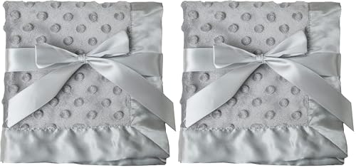 Image of American Baby Company Heavenly Soft Chenille Security Blanket, 2-Layer Design with Minky Dot & Silky Satin, Gray, 14 inch x 14 inch for Boys and Girls (Pack of 2)