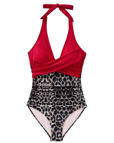 Image of SUUKSESS Women Sexy Tummy Control One Piece Swimsuits Halter Push Up Bathing Suits