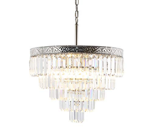 JONATHAN Y JYL9007A Wyatt 20 4-Light Crystal LED Chandelier Contemporary,Classic,Traditional Dimmable, Adjustable, for Dining Room, Foyer, Bedroom, PolishedNickel/Clear