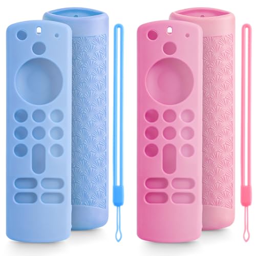 Image of ONEBOM (2 Pack) Silicone TV Remote Cover,Anti Slip Silicone Protective Case with Same Color Lanyard(Glow Pink&Glow Blue)