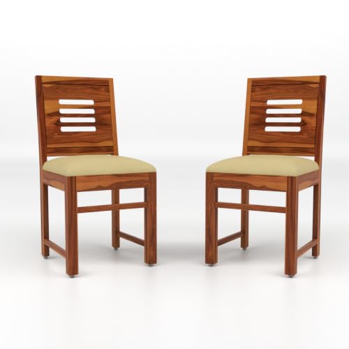 Image of Solid Sheesham Wood Dining Chair Set of 2 with Cushion | Wooden Dining Chairs for Living Room, Dining Room & Office | Comfortable Study Chair for Home & Office | Rosewood Finish