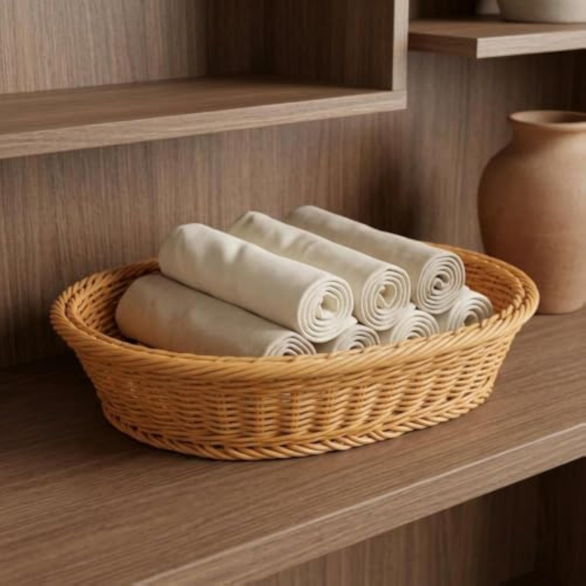 Oval Woven Serving Basket with Lattice Base
