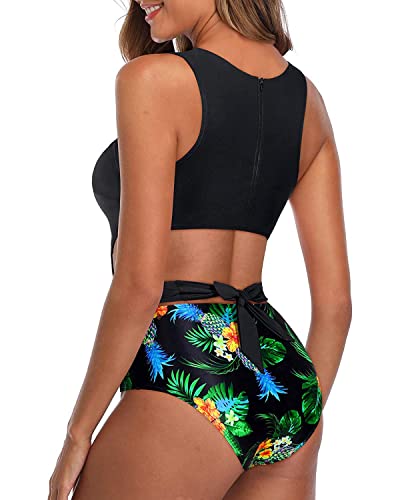 Tempt Me Black Pineapple One Piece Swimsuits Tummy Control Cutout Bathing Suit For Teen Girls Zip Up Monokini S #TOP4