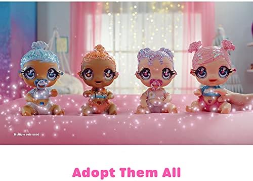 MGA Glitter Babyz Dreamia Starthirst Baby Doll with 3 Magic Colour Changes Through Ice Cold Water, with Pink Glitter Hair, Rainbow Outfit, Nappy, Bottle and Dummy for Children from 3 Years