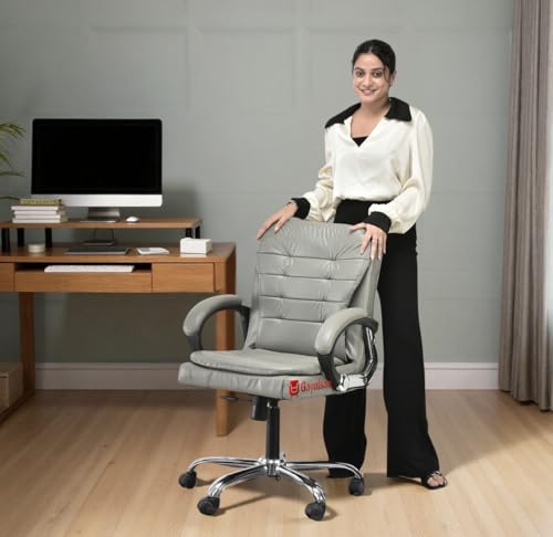 Image of Comfortable Ergonomic Revolving Medium Back Office /Home Study Revolving Chair Leatherette Chair (1, Grey, Standard)