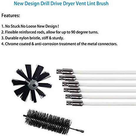 20ft Dryer Vent Cleaner Kit - NO STUCK No Loose Dryer Duct Cleaning Kit with Flexible Nylon Rods Extend Plus 23.5 inch Flexible Wire Shaft Brush
