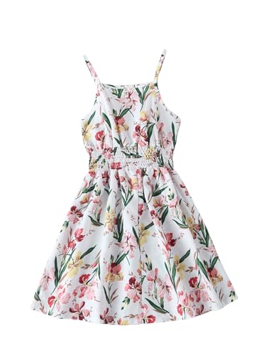 WDIRARA Girl's Floral Print Cami Dress Boho Spaghetti Strap Flared A Line Dresses2
