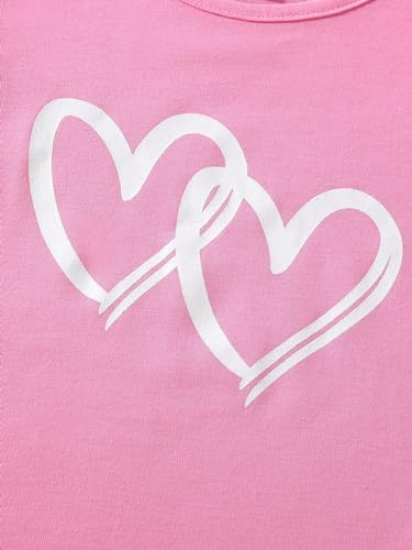 Image of Floerns Toddler Girls 2 Piece Outfit Heart Print Short Sleeve Tee Shirt and Track Shorts Set