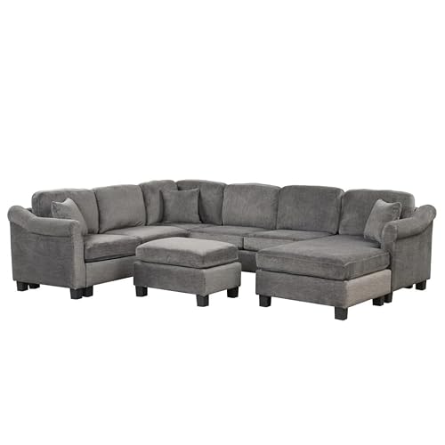 4pcs Sectional Sofa with Ottoman with Right Side Chaise Velvet